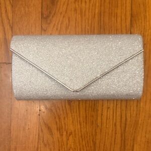 Silver Glitter Envelope Clutch Handbag
